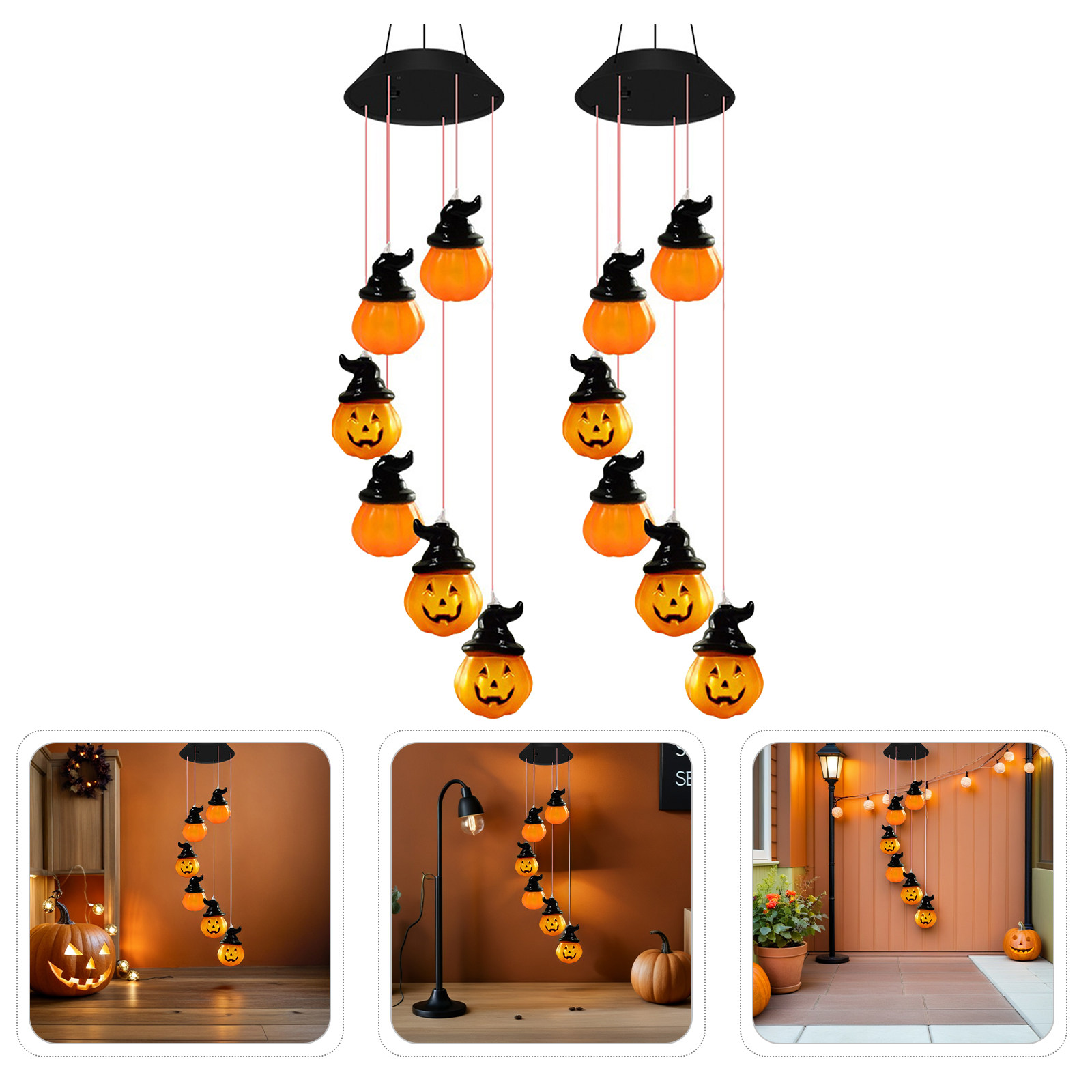 Outdoor Power Jack - 2Pcs Solar Powered Pumpkin Wind Chimes